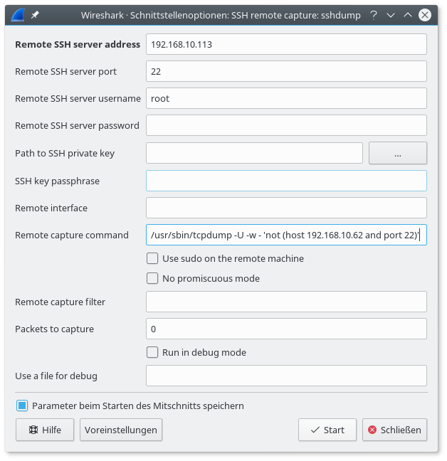 Screenshot Wireshark SSH Remote Capture Setup